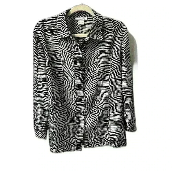 Anna and Frank VTG Womens LG Zebra Print 100% Silk Long Sleeve Button Up Blouse - Picture 1 of 10